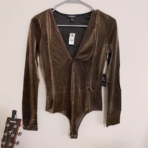 Express Gold V-Neck Bodysuit